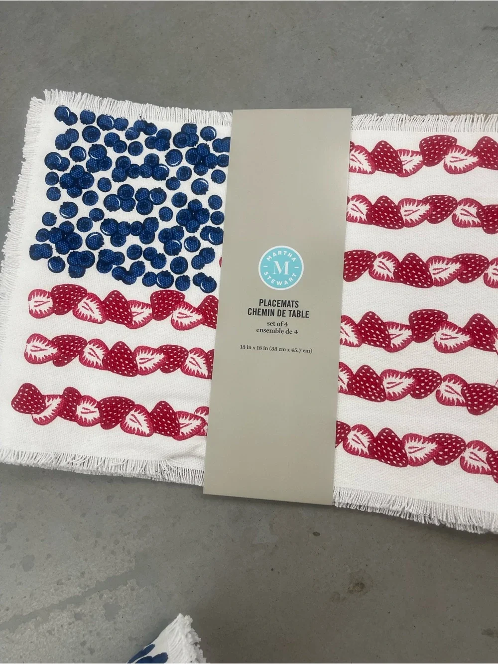 Martha Stewart set of (4) flag blueberries strawberries placemat set -Brand new!